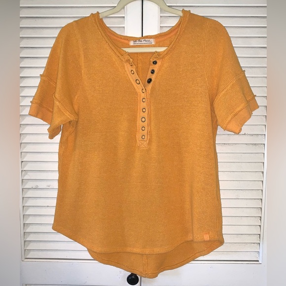 Free People Henley Short Sleeve T-shirt blouse Women’s large - Picture 1 of 6